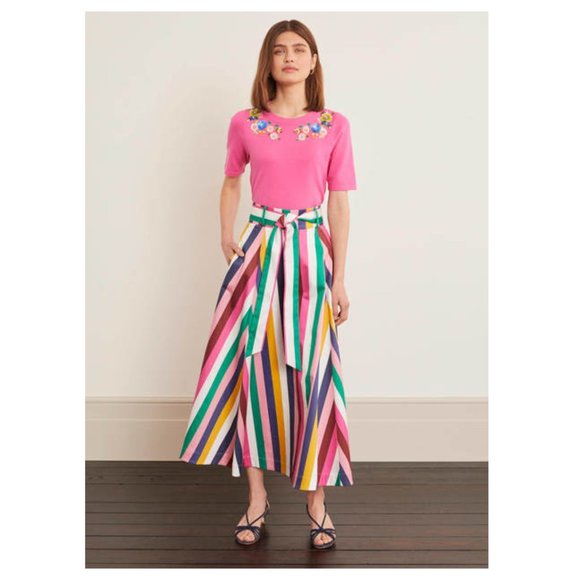 Boden Brooke Blue and Formica Stripe Belted Skirt - Picture 5 of 13